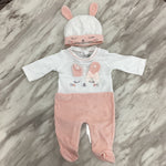 Indigo Girls Pink Velvet Teddy Bear Sleepsuit with Hat