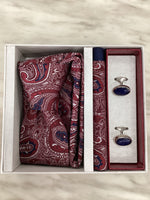 Pierre Cavelli Men’s Paisley Tie, Pocket Square & Cufflinks Gift Set