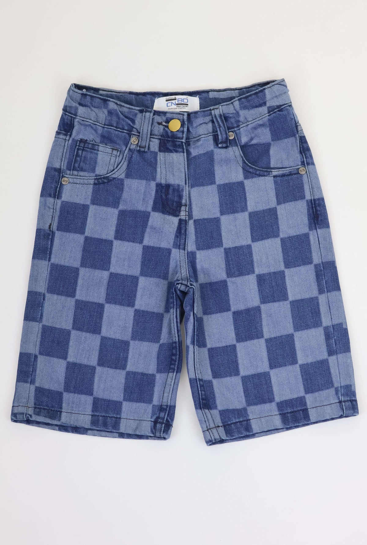 Kids Checkered Denim Shorts