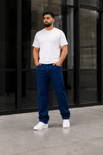 Men’s Fashion Denim Jeans – Indigo Dark Blue Mid Wash.(FFFF)