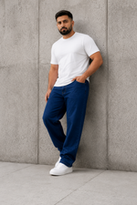 Men’s Fashion Denim Jeans – Indigo Dark Blue Mid Wash.(FFFF)