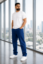 Men’s Fashion Denim Jeans – Indigo Dark Blue Mid Wash.(FFFF)
