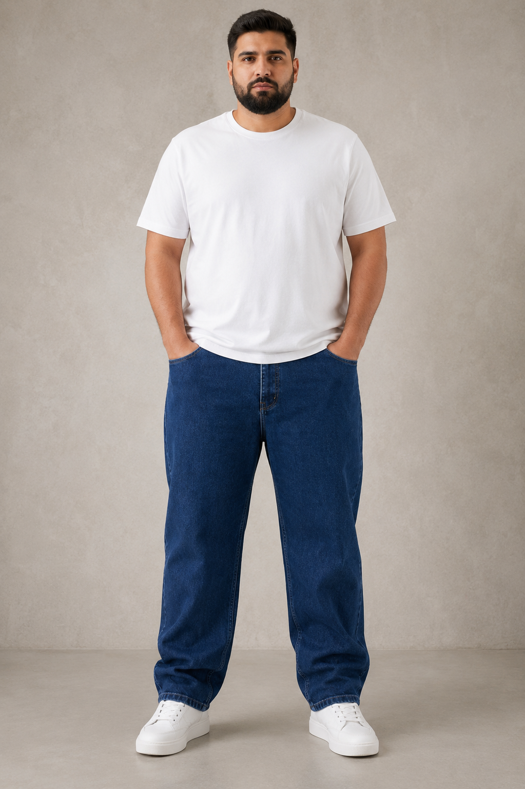 Men’s Fashion Denim Jeans – Indigo Dark Blue Mid Wash.(FFFF)