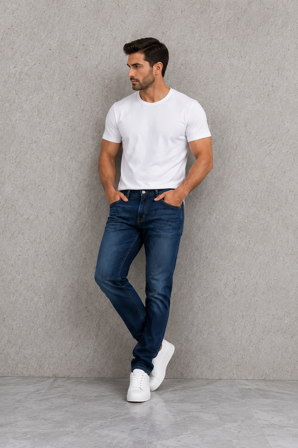 Men’s Classic Dark Wash Denim Jeans.(FFFF)
