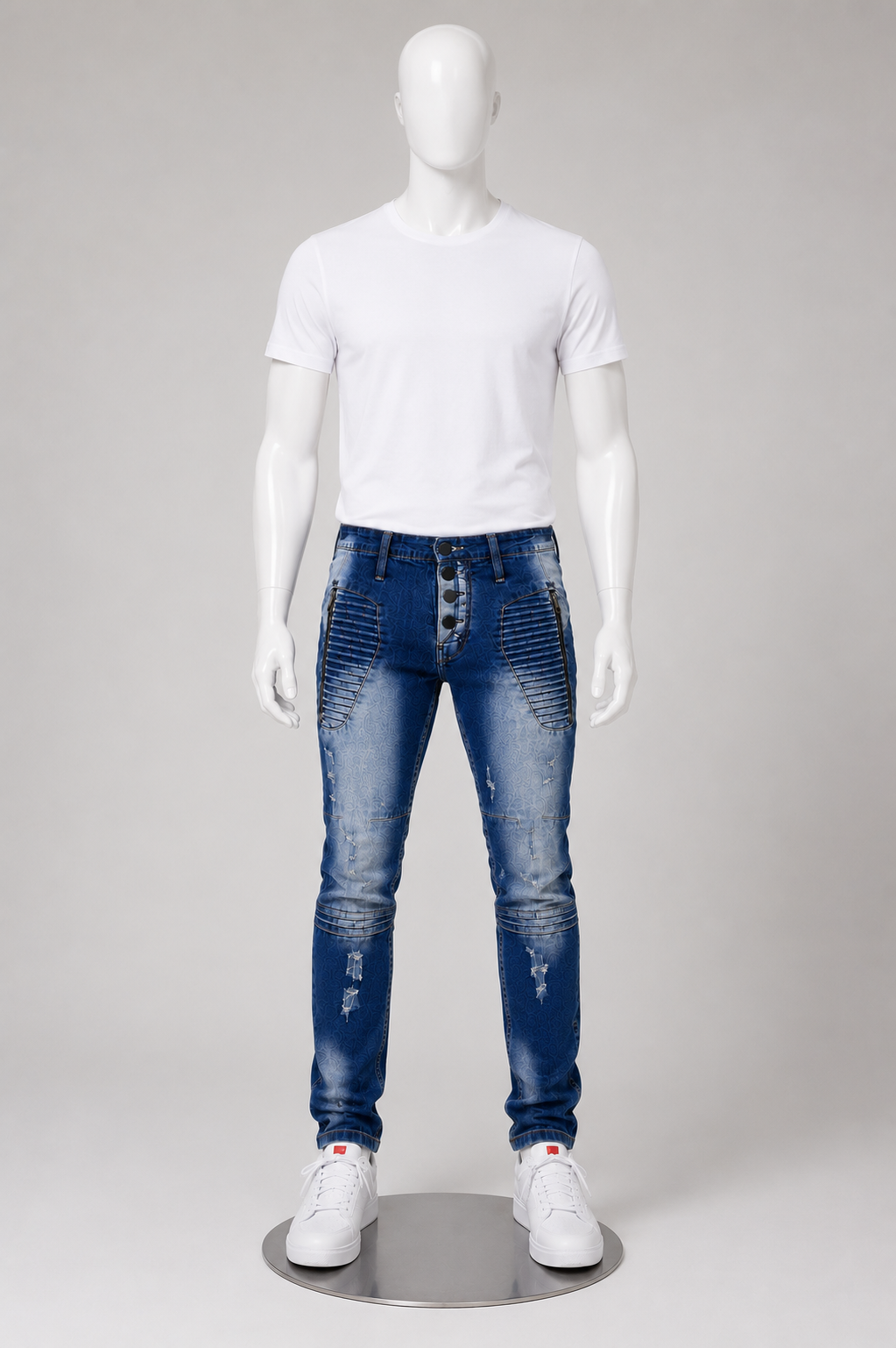 Men’s Fashion Denim Jeans – Button Fly, Washed Blue.(FFFF)