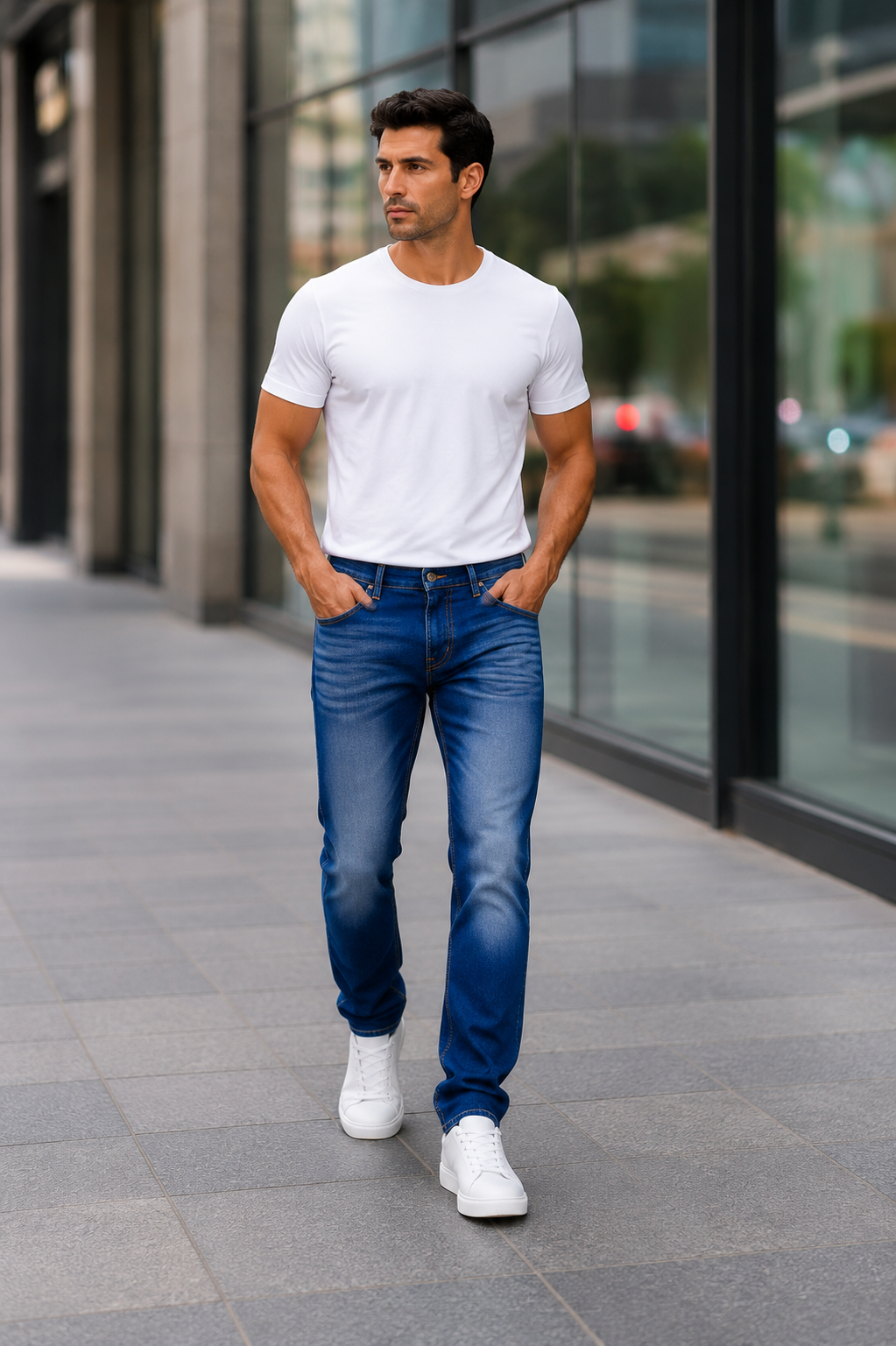 Men’s Blue Wash Straight Leg Jeans.(FFFF)