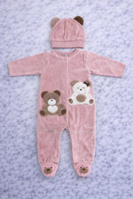 Indigo Girls Pink Velvet Teddy Bear Sleepsuit with Hat