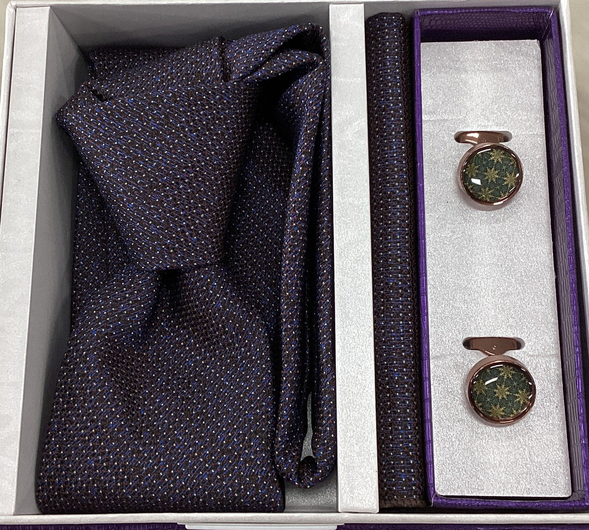 Pierre Cavelli Men’s Paisley Tie, Pocket Square & Cufflinks Gift Set