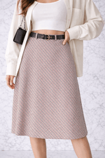 Classic Tweed A-Line Midi Skirt with Belt