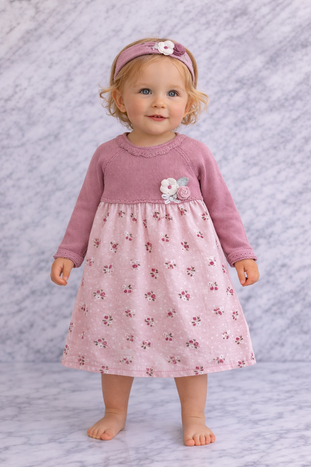 Indigo Girls 2-Piece Dress Set – Long Sleeve Dress & Headband
