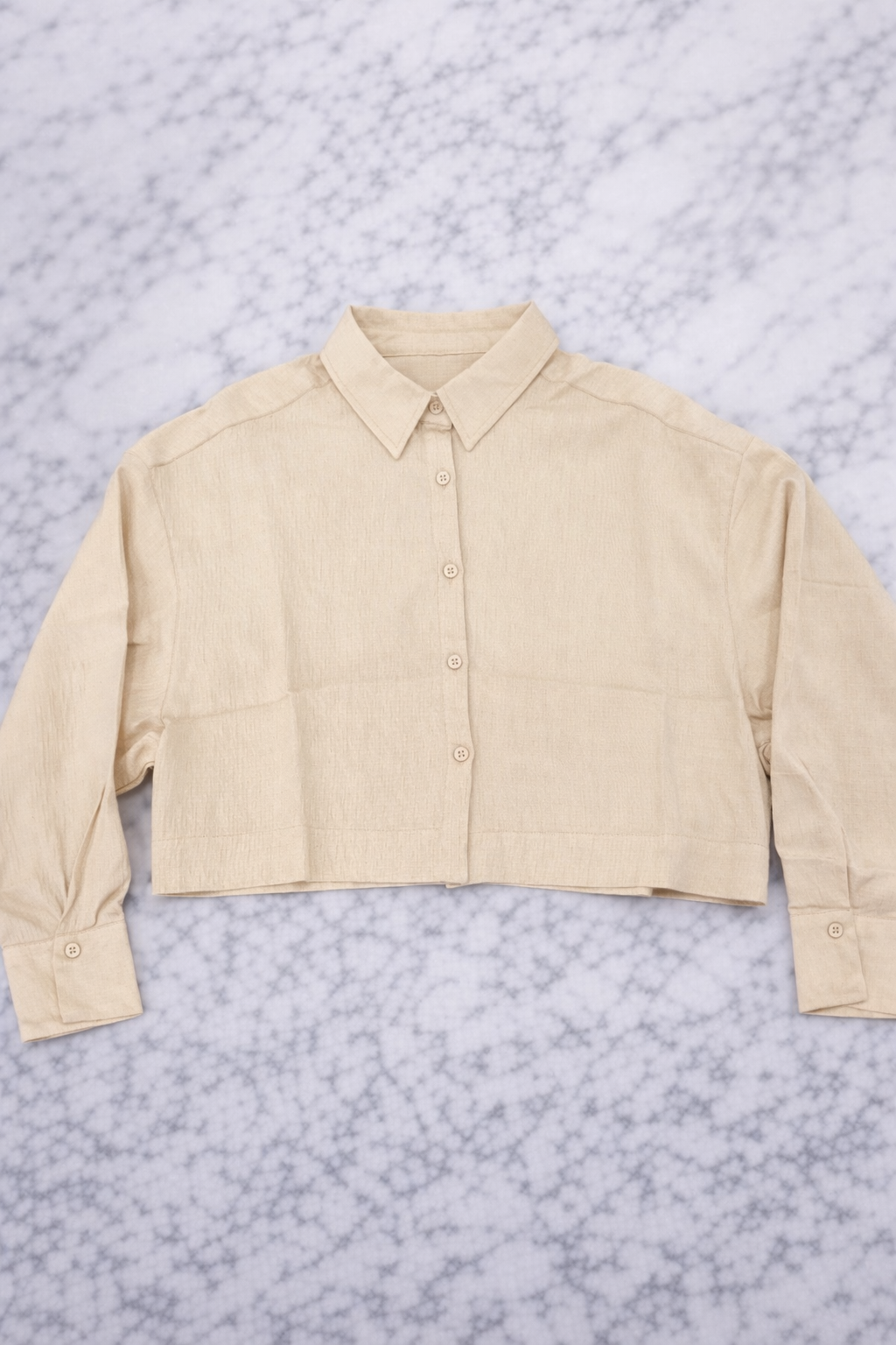 QU Style Women’s Cropped Button-Up Blouse – Long Sleeve
