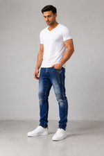 Men’s Fashion Denim Jeans – Button Fly, Washed Blue.(FFFF)
