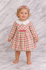 Indigo Girls Long Sleeve Check Dress with Matching Headband