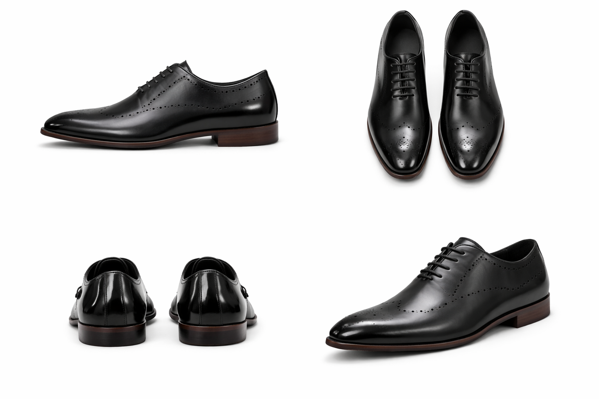 Men’s Black Leather Oxford Shoes – Classic Brogue Formal Style
