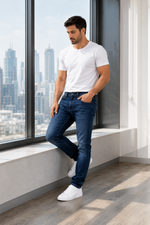 Men’s Classic Dark Wash Denim Jeans.(FFFF)