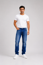 Men’s Blue Wash Straight Leg Jeans.(FFFF)