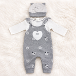 Indigo Baby 3-Piece Outfit Set – Long Sleeve Top, Printed Overalls & Hat
