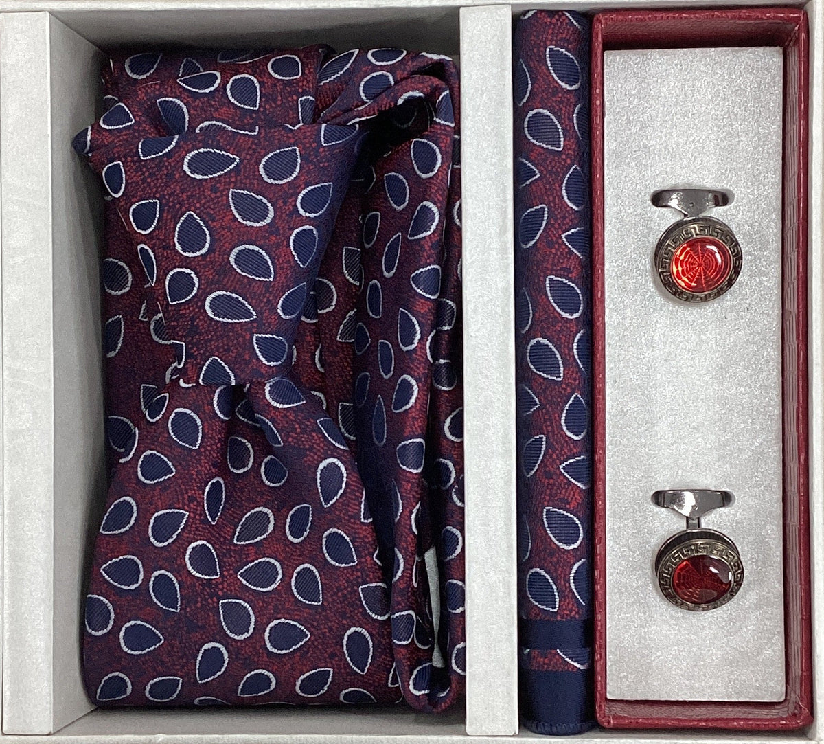 Pierre Cavelli Men’s Paisley Tie, Pocket Square & Cufflinks Gift Set