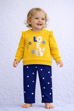 Indigo Girls “Lovely” 2-Piece Outfit – Mustard Sweatshirt & Heart Print Pants