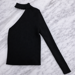QU Style Women’s One-Shoulder Ribbed Knit Blouse