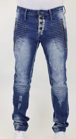 Men’s Fashion Denim Jeans – Button Fly, Washed Blue