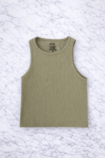 QU Style Women’s Ribbed Knit High Neck Crop Top – Olive Green
