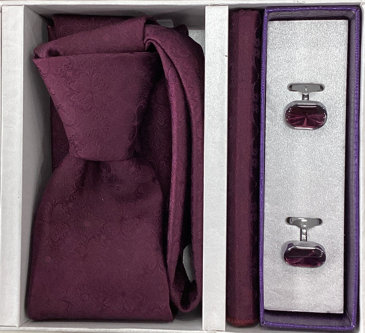 Pierre Cavelli Men’s Paisley Tie, Pocket Square & Cufflinks Gift Set