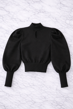 QU Style Women’s High Neck Puff Sleeve Long Sleeve Crop Top