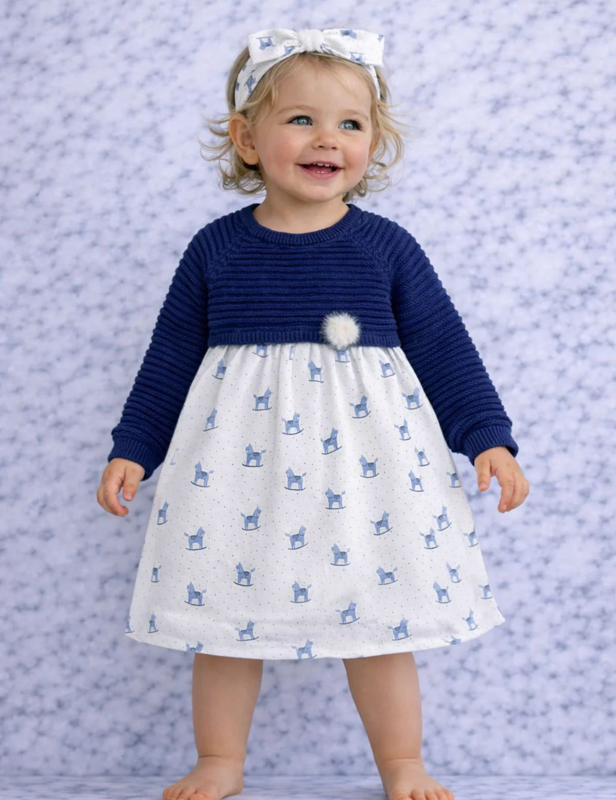 Indigo Girls Knit Dress with Headband – Navy & White