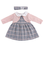 Indigo Girls Checked Dress with Knit Cardigan & Headband
