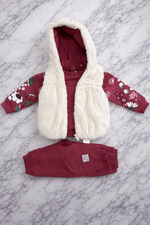 Indigo Girls’ 3-Piece Winter Set – Hoodie, Faux Fur Vest & Joggers