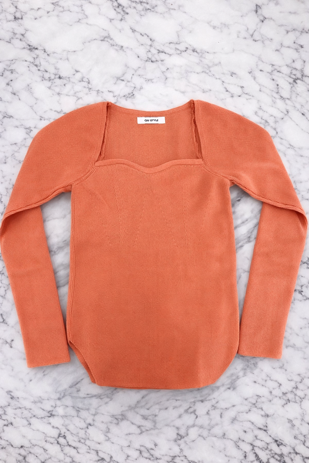 QU Style Women’s Knit Square Neck Long Sleeve Blouse