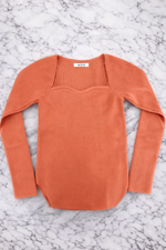 QU Style Women’s Knit Square Neck Long Sleeve Blouse