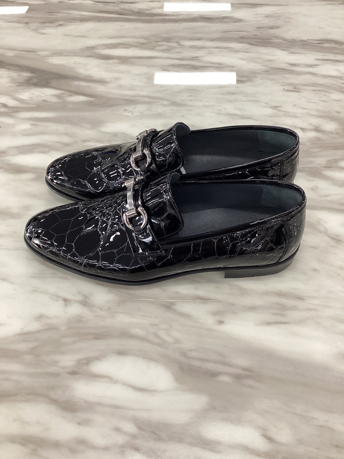 Marco Divaio Men’s Patent Crocodile-Embossed Loafers with Silver Bit.(FFF)