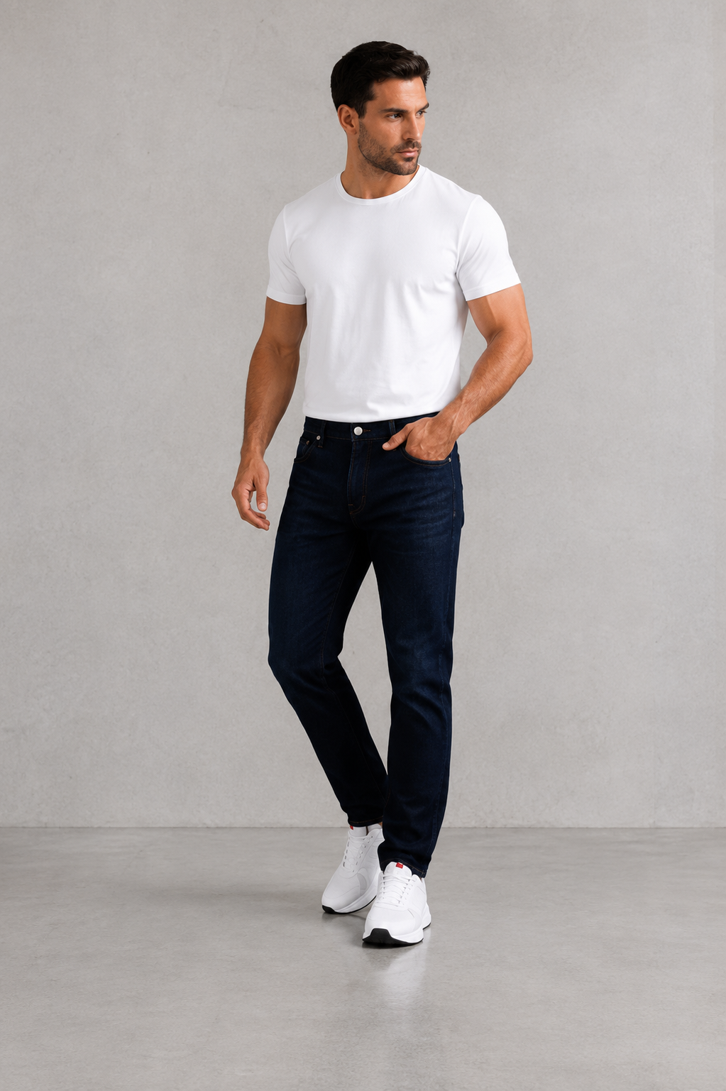 Men’s Dark Indigo Stretch Denim Jeans.(FFFF)