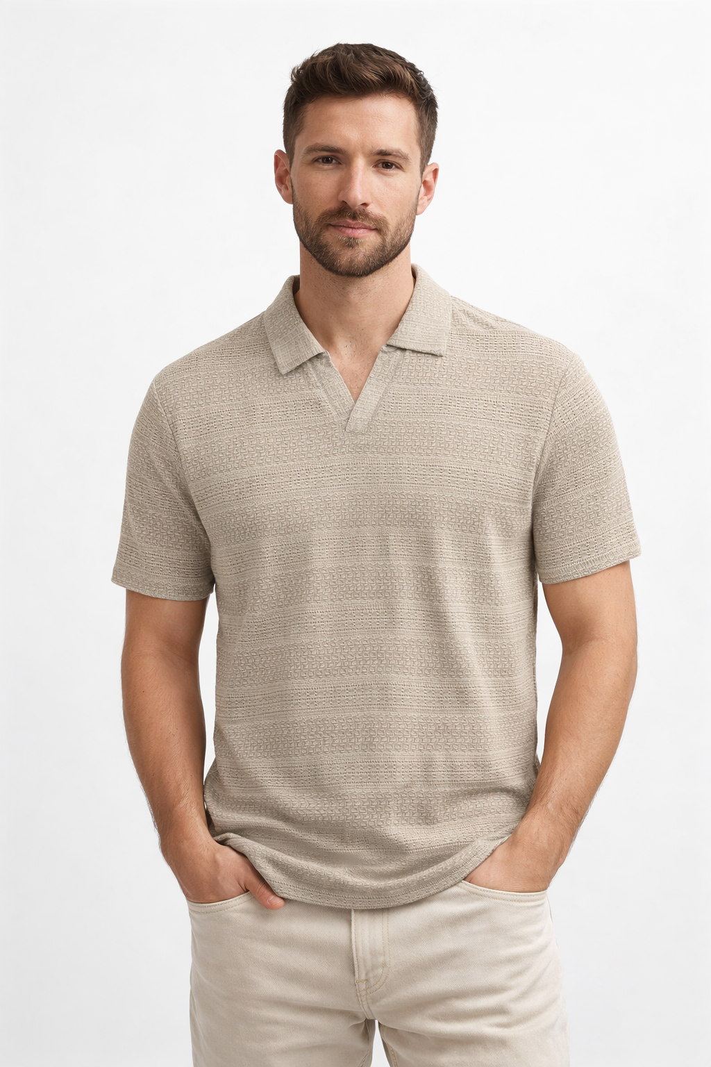 Trelini Men’s Textured Short Sleeve Polo Shirt