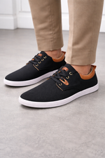 Men’s Black Casual Canvas Shoes with Brown Details – Everyday Comfort