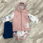 Indigo Baby Girl 3-Piece Outfit Set – Bodysuit, Hooded Vest & Pants