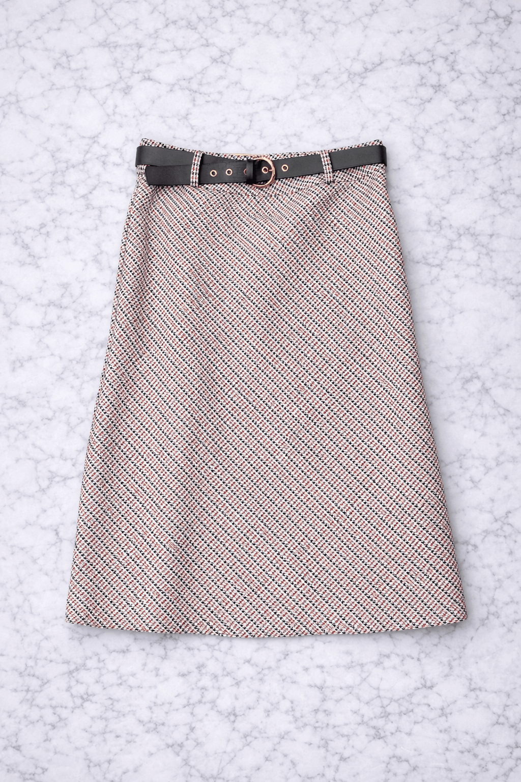 Classic Tweed A-Line Midi Skirt with Belt
