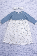 Indigo Girls Knitted Blue Dress with Printed Skirt & Headband