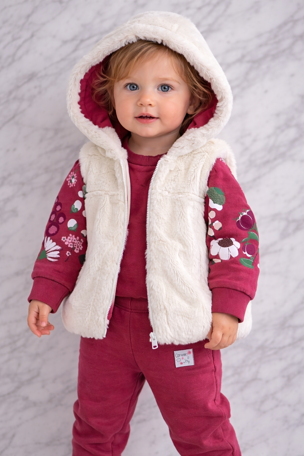 Indigo Girls’ 3-Piece Winter Set – Hoodie, Faux Fur Vest & Joggers