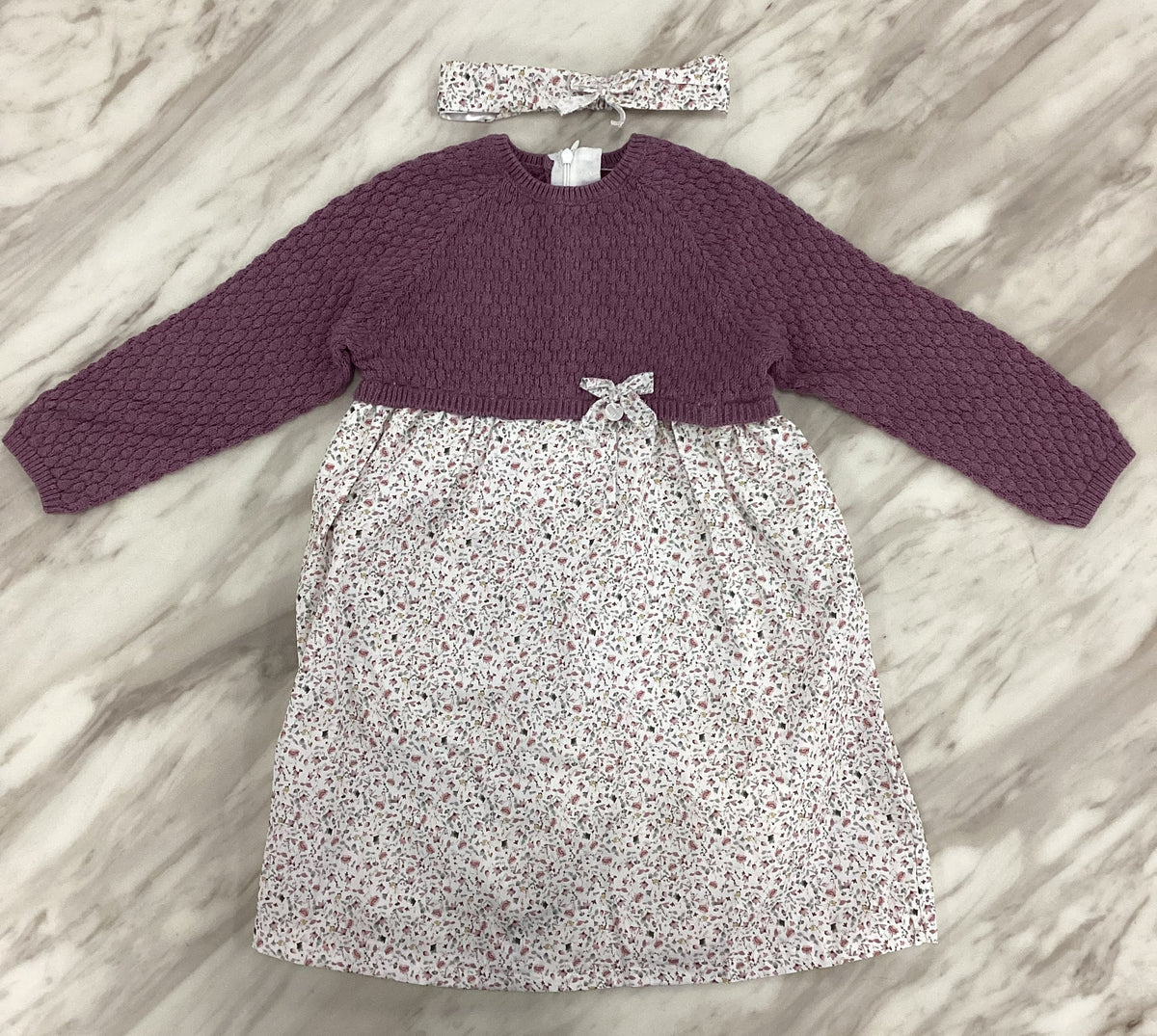 Indigo Girls Floral Dress with Knit Top & Matching Headband