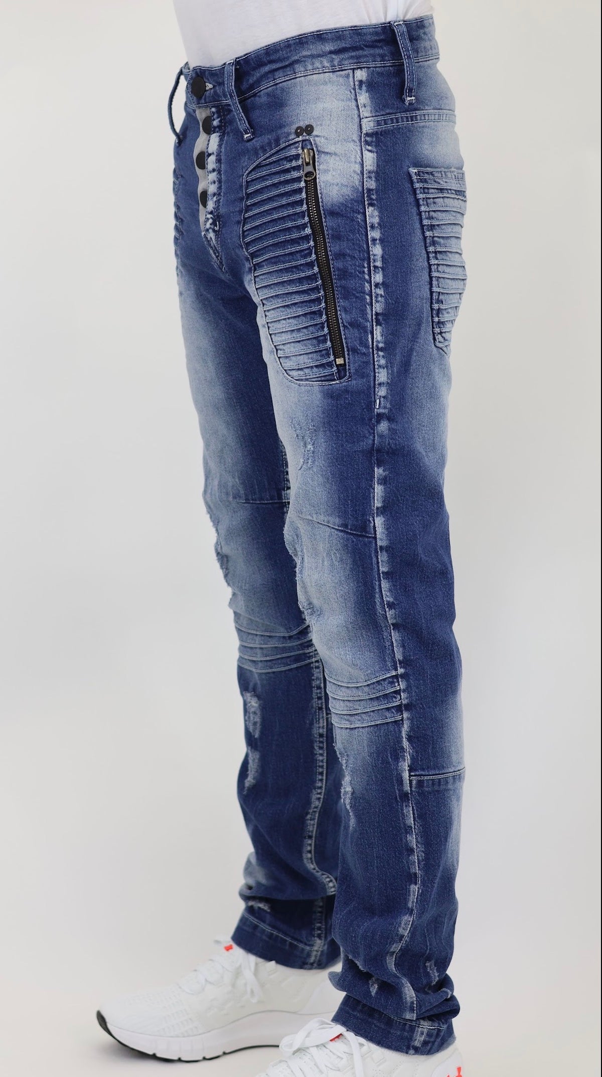 Men’s Fashion Denim Jeans – Button Fly, Washed Blue