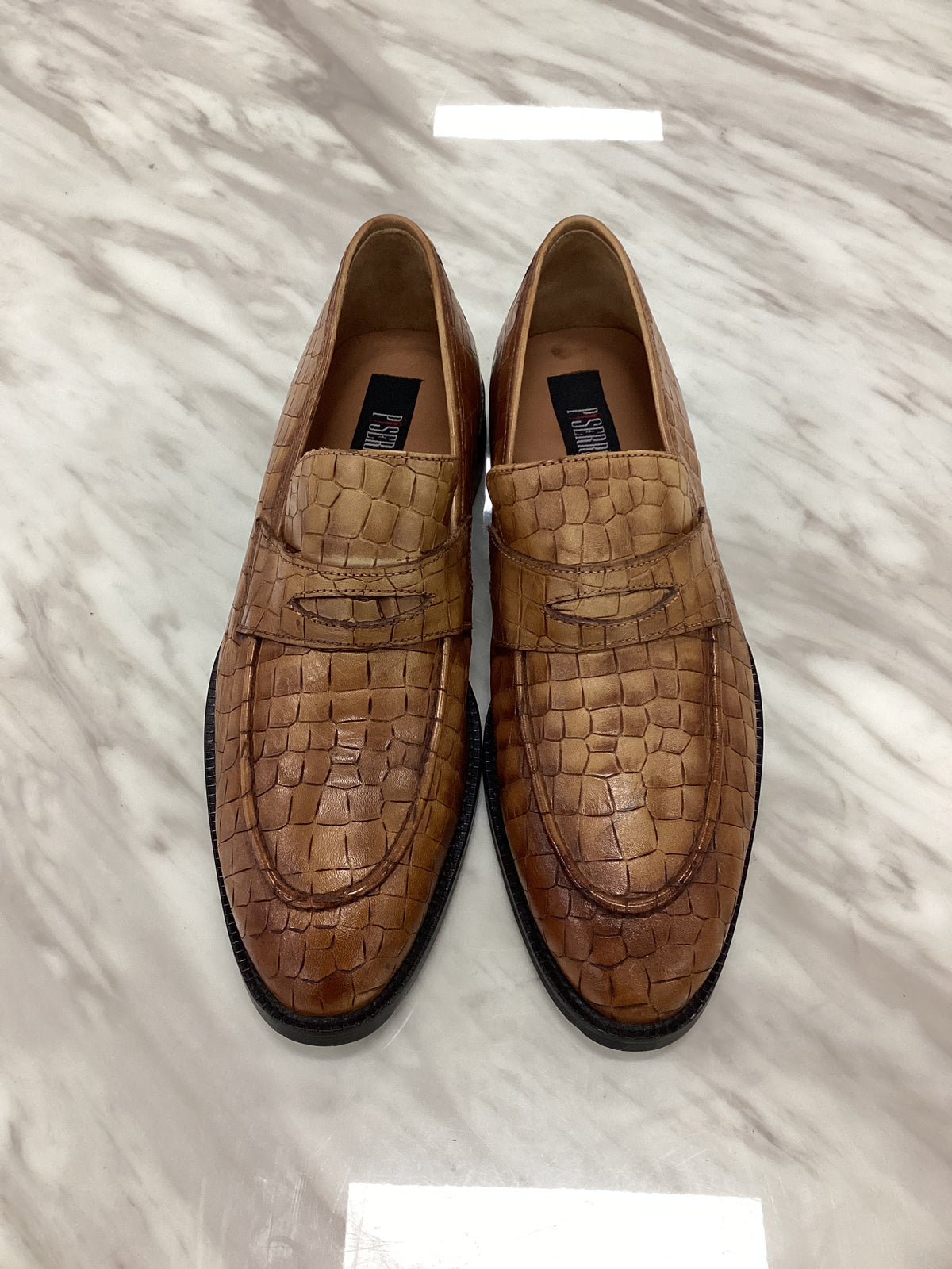 Piserro Men’s Tan Crocodile-Embossed Leather Loafers
