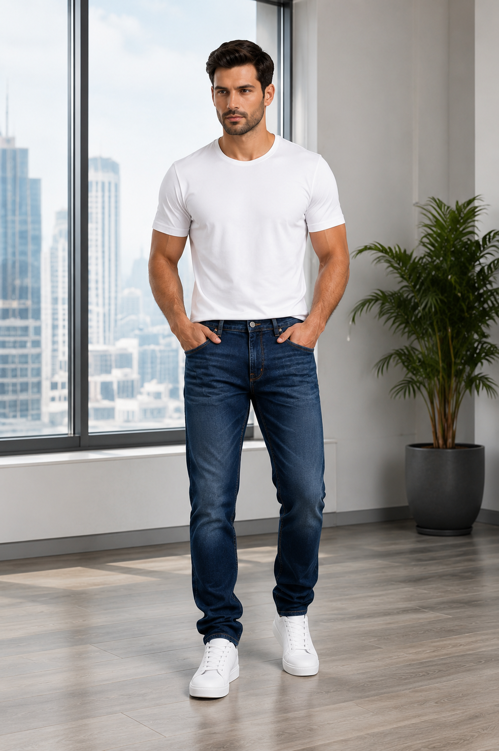 Men’s Classic Dark Wash Denim Jeans.(FFFF)