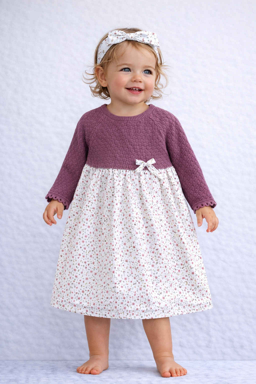 Indigo Girls Floral Dress with Knit Top & Matching Headband