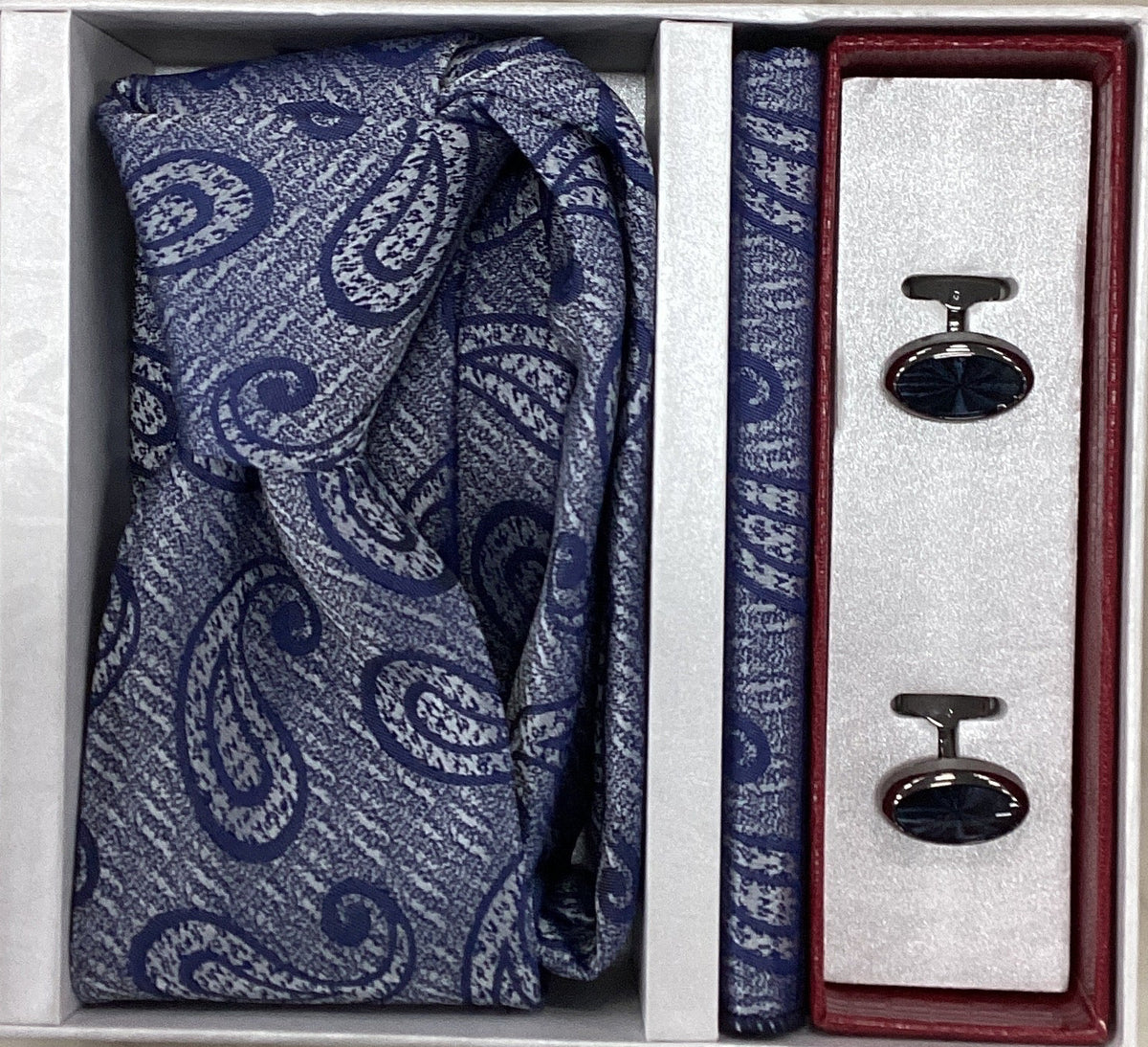 Pierre Cavelli Men’s Paisley Tie, Pocket Square & Cufflinks Gift Set