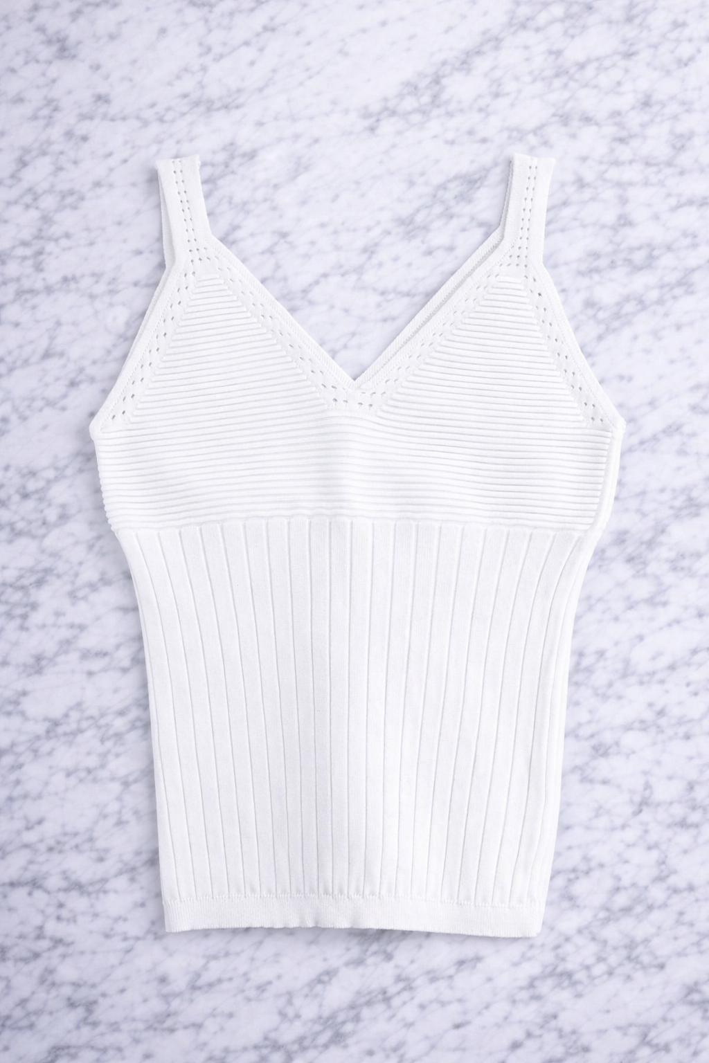 Women’s Ribbed Knit V-Neck Crop Top – White