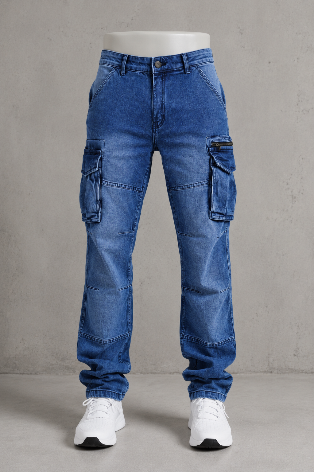 Men’s Blue Cargo Denim Jeans.(FFFF)