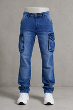 Men’s Blue Cargo Denim Jeans.(FFFF)